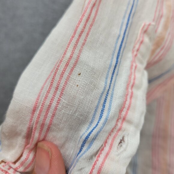 LL Bean Womens Linen Button Down Striped ShirtSize 1X Neutral Pastel Beachy - Picture 10 of 13